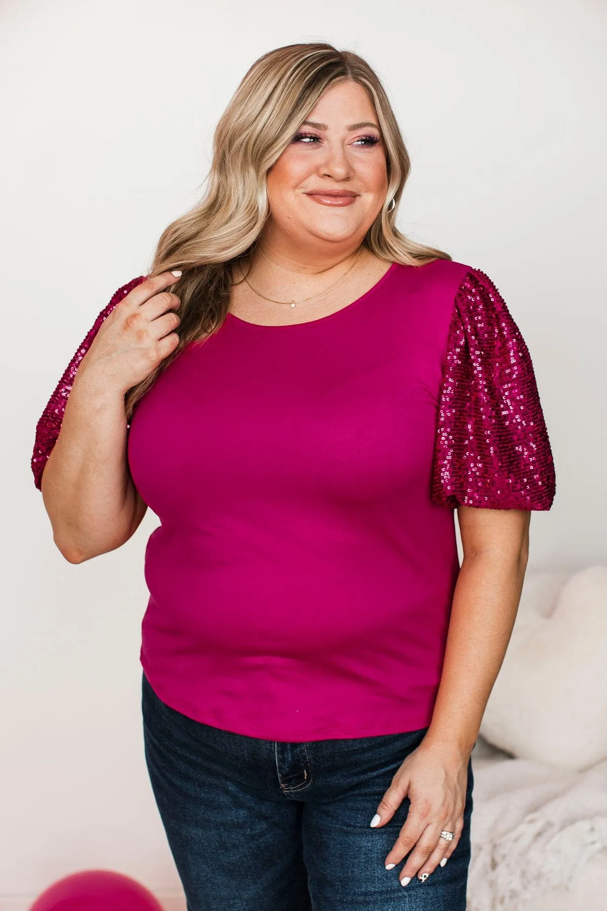 Glitz & Glamour Sequin Top- Magenta