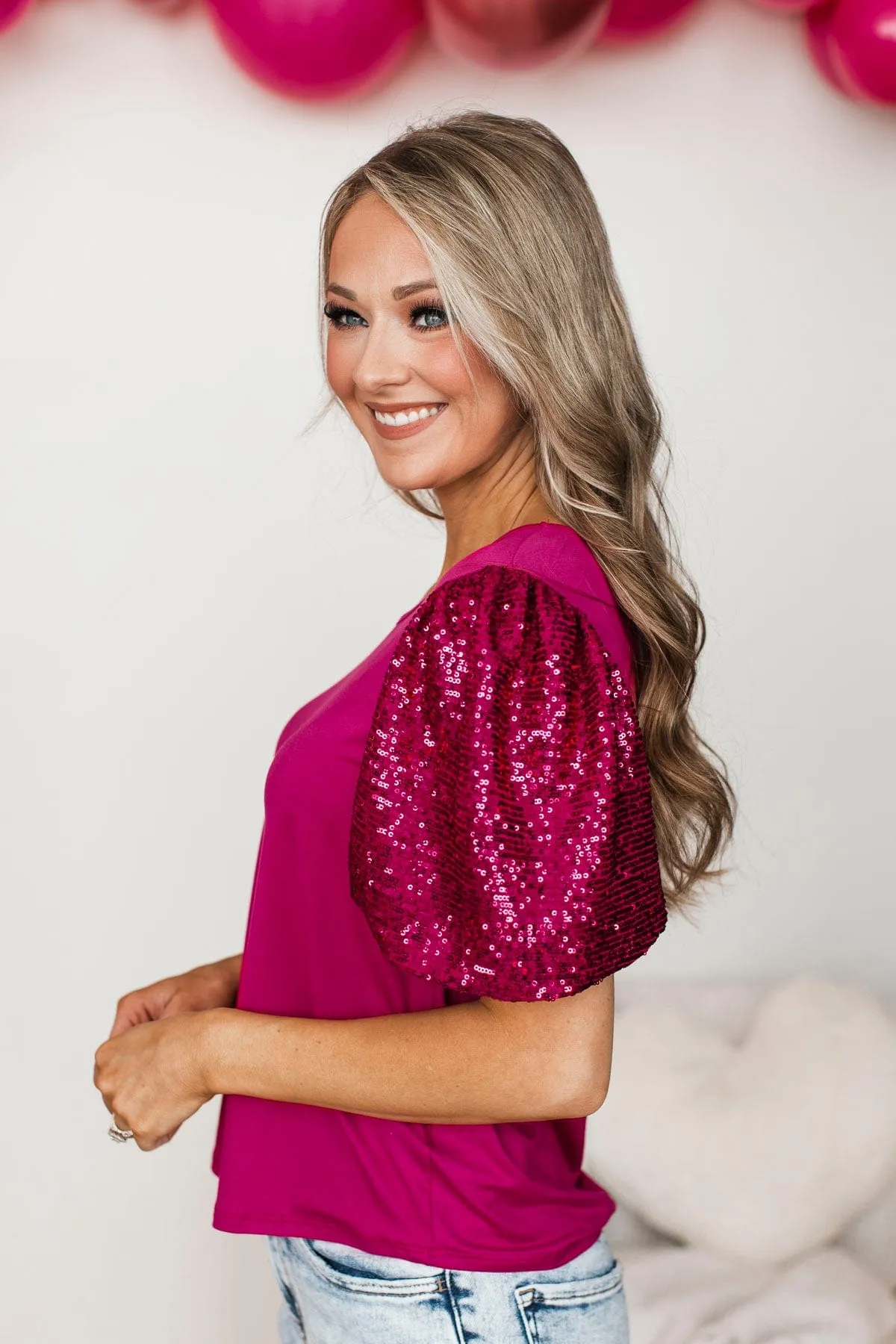 Glitz & Glamour Sequin Top- Magenta