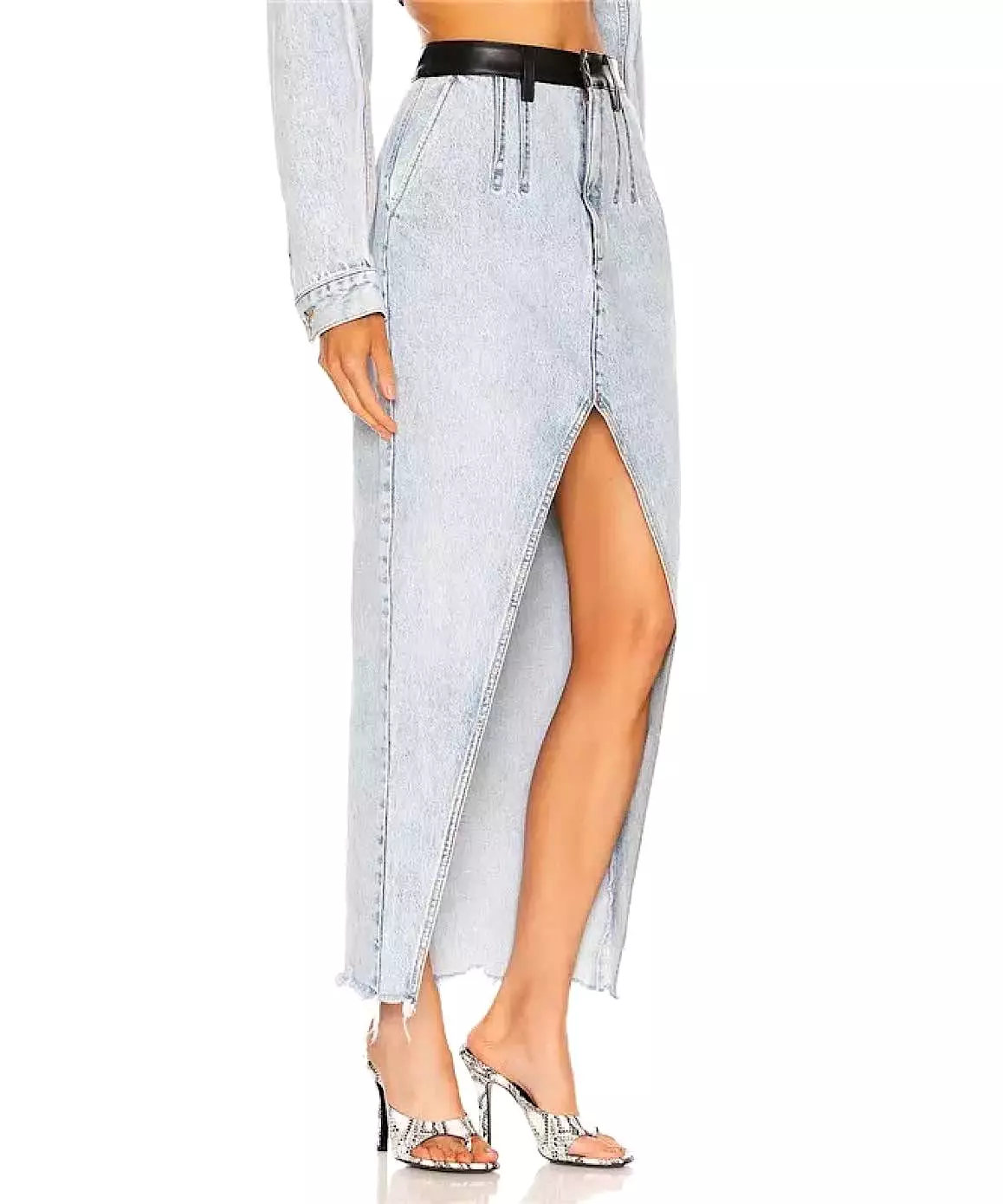 High Middle Slit Denim Long Skirt