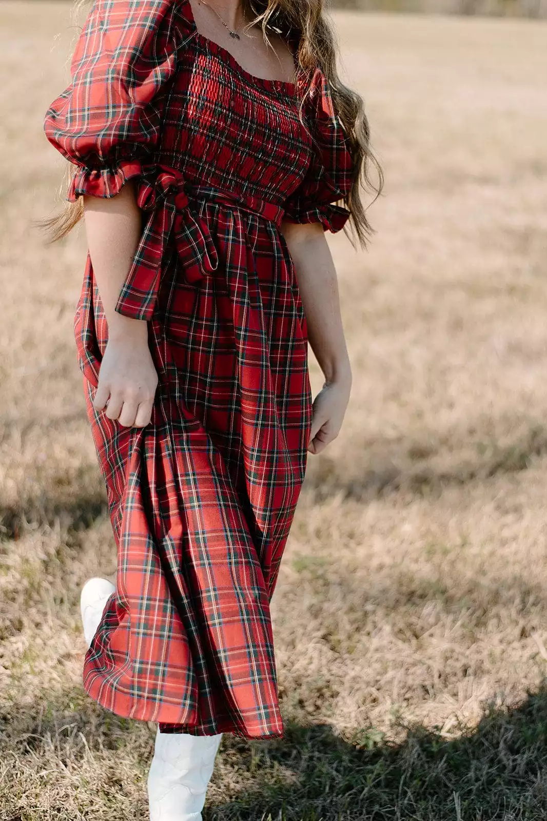 Holiday Red Plaid Midi Dress