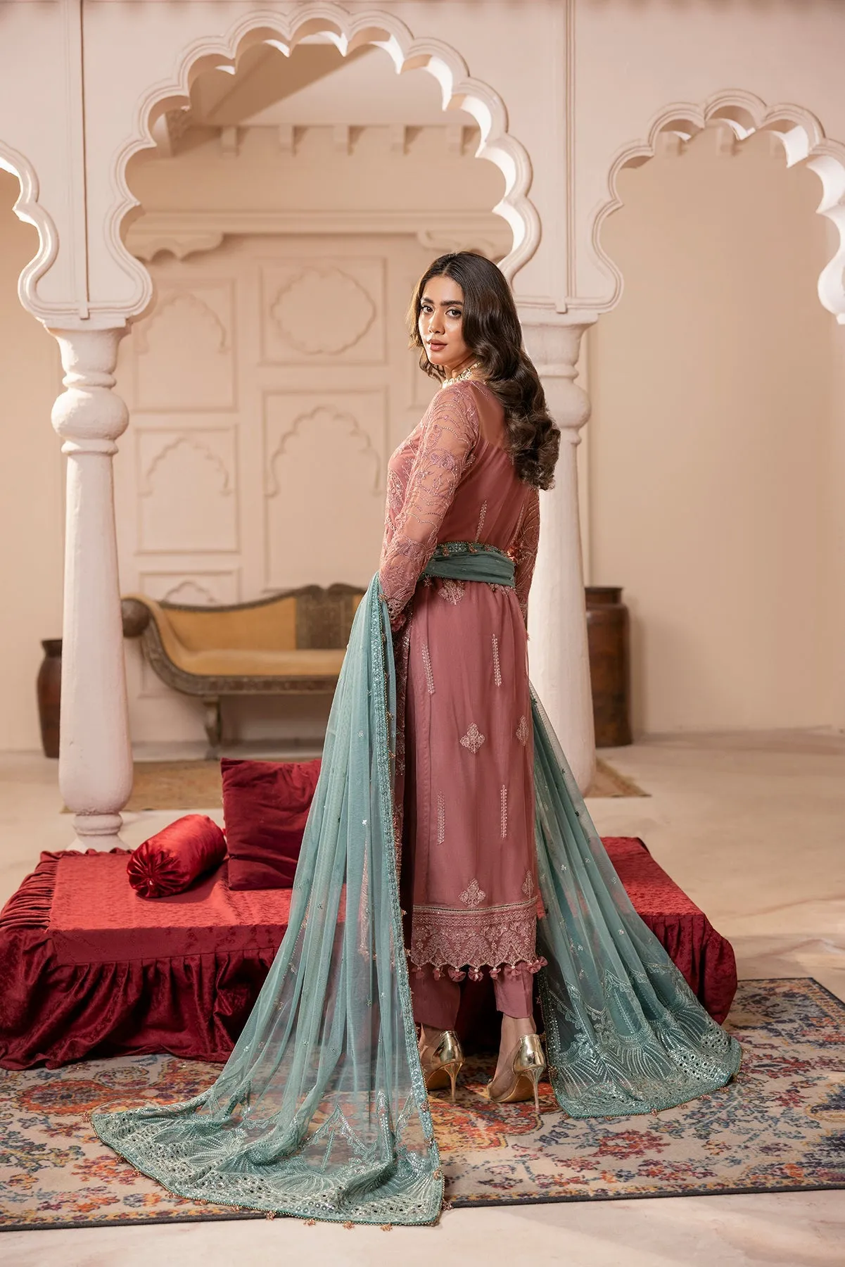 House of Nawab Gulmira Embroidered Net Unstitched 3Pc Suit D-02 TALA