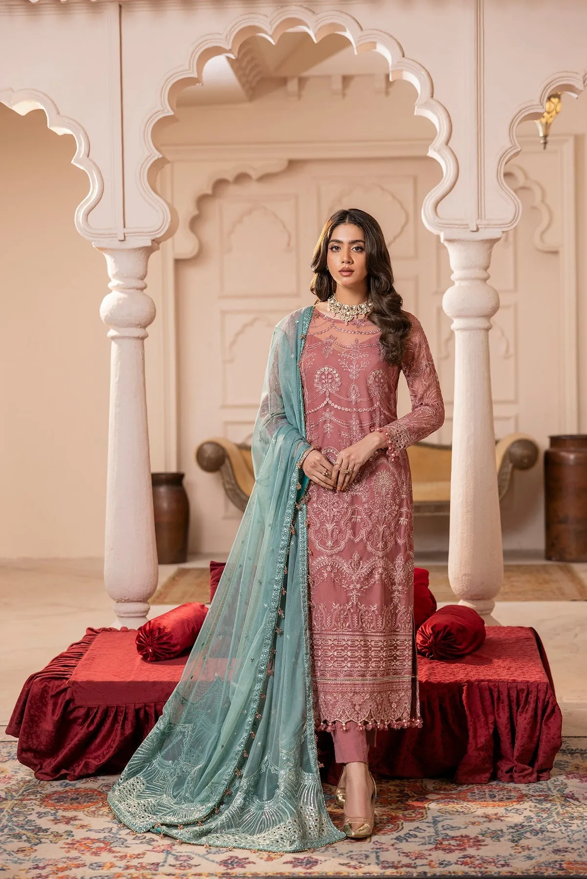 House of Nawab Gulmira Embroidered Net Unstitched 3Pc Suit D-02 TALA