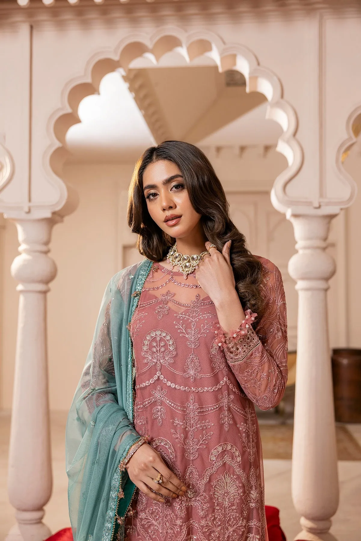 House of Nawab Gulmira Embroidered Net Unstitched 3Pc Suit D-02 TALA