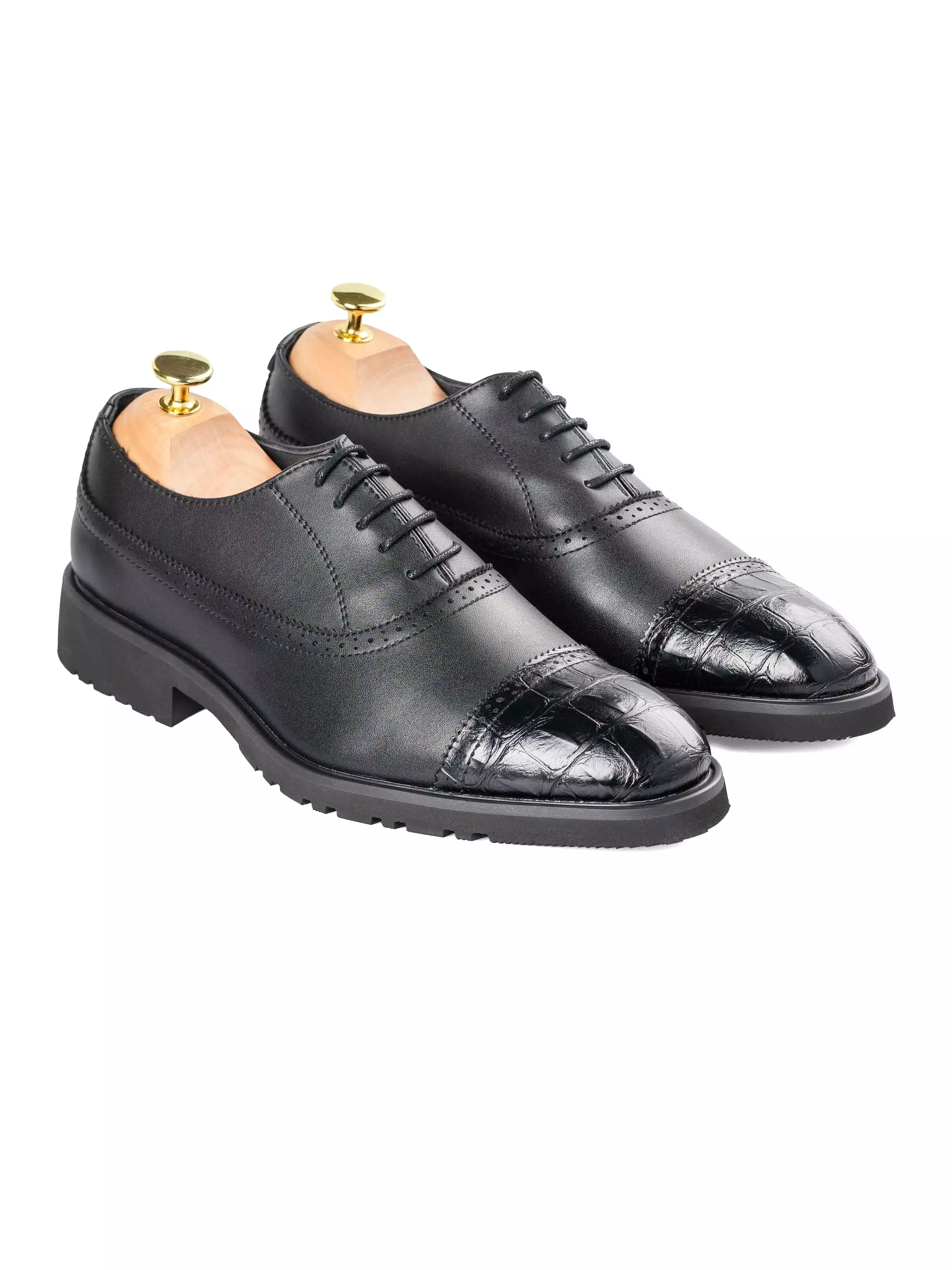 Howard Oxford Croco Cap Toe - Black Lace Up (Flexi-Sole)