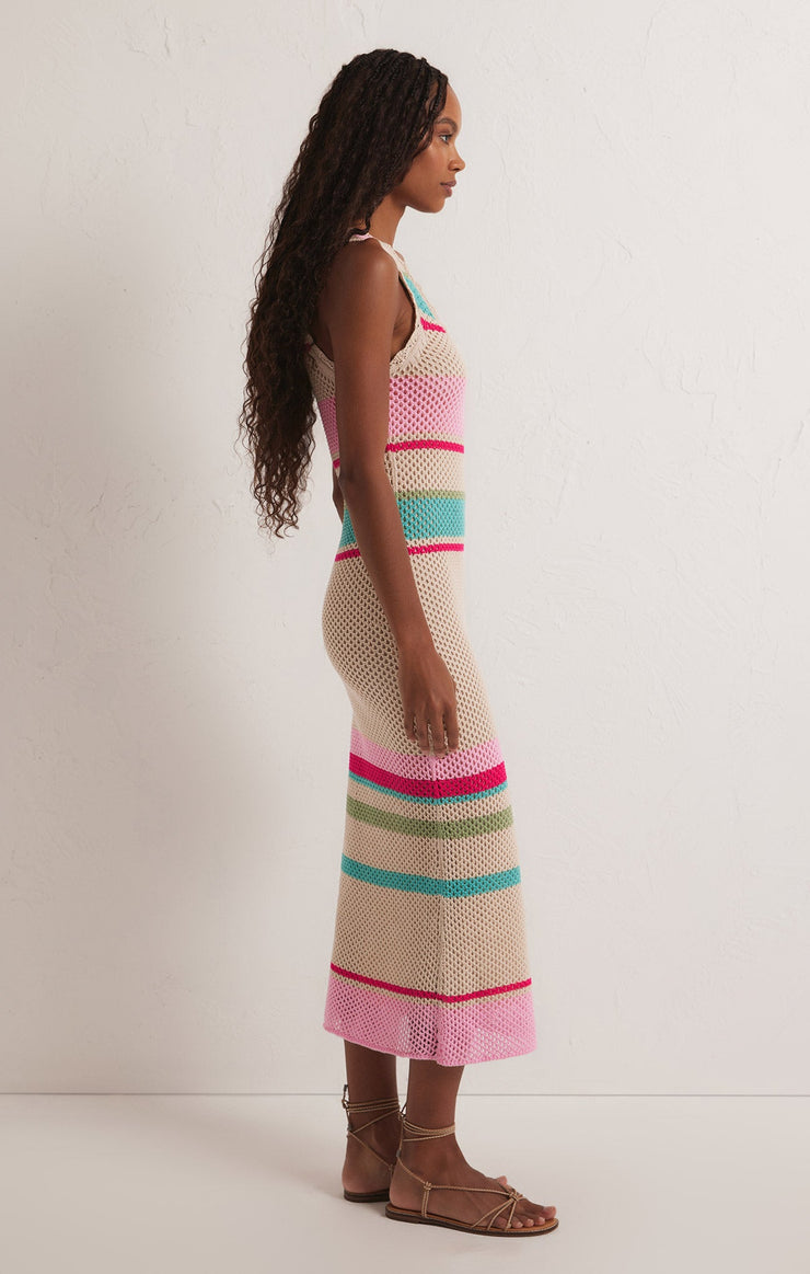 Ibiza Stripe Crochet Sweater Maxi Dress