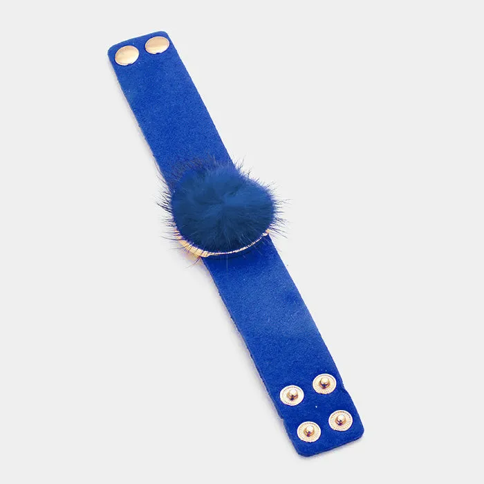 iLLASPARKZ Suede Faux Fur Pom Pom Snap Button Bracelet