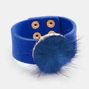 iLLASPARKZ Suede Faux Fur Pom Pom Snap Button Bracelet