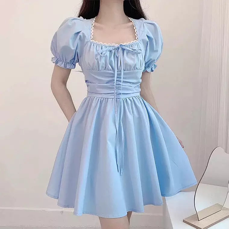 Ins fashion baby blue waist princess dress BY8012