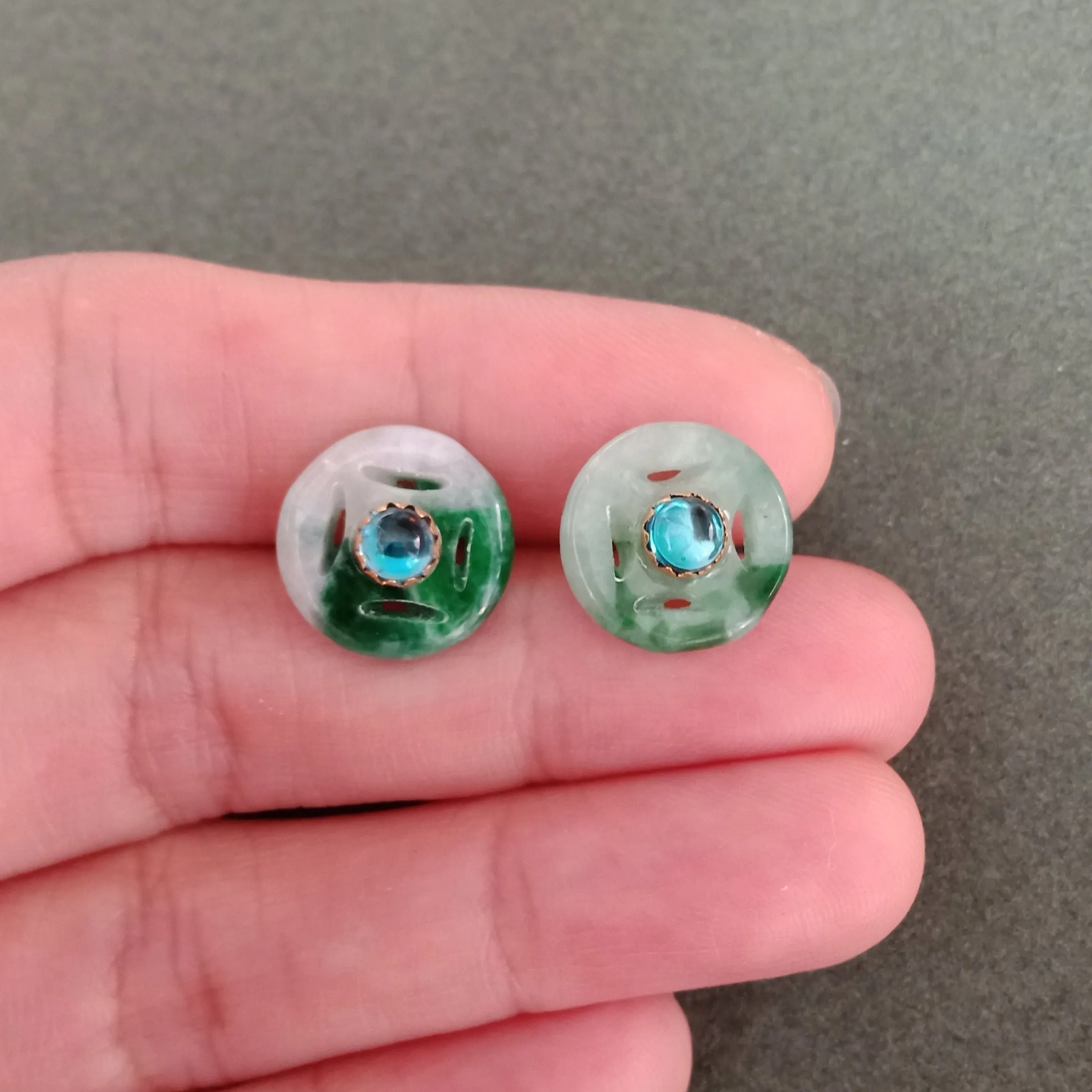 Jade donut blue topaz stud earrings