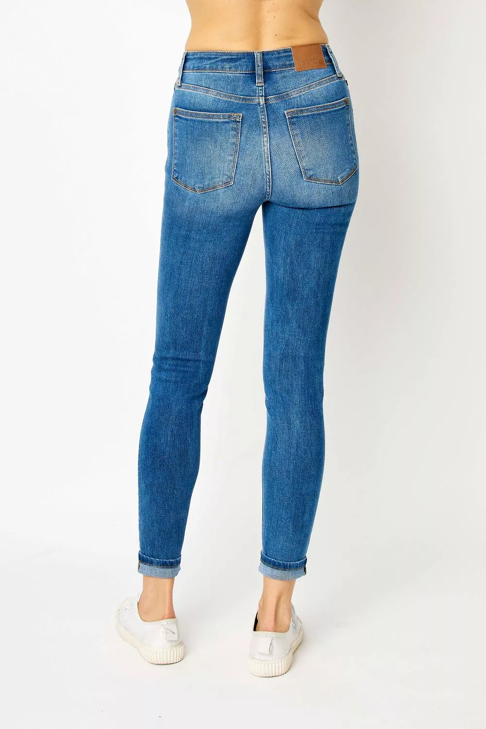 'Judy Blue' Women's High Waist Skinny Cuffed Jeans - Medium Blue Wash