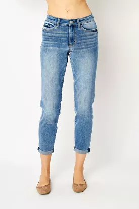 'Judy Blue' Women's Slim Midrise Cuffed Jeans - Medium Blue Wash