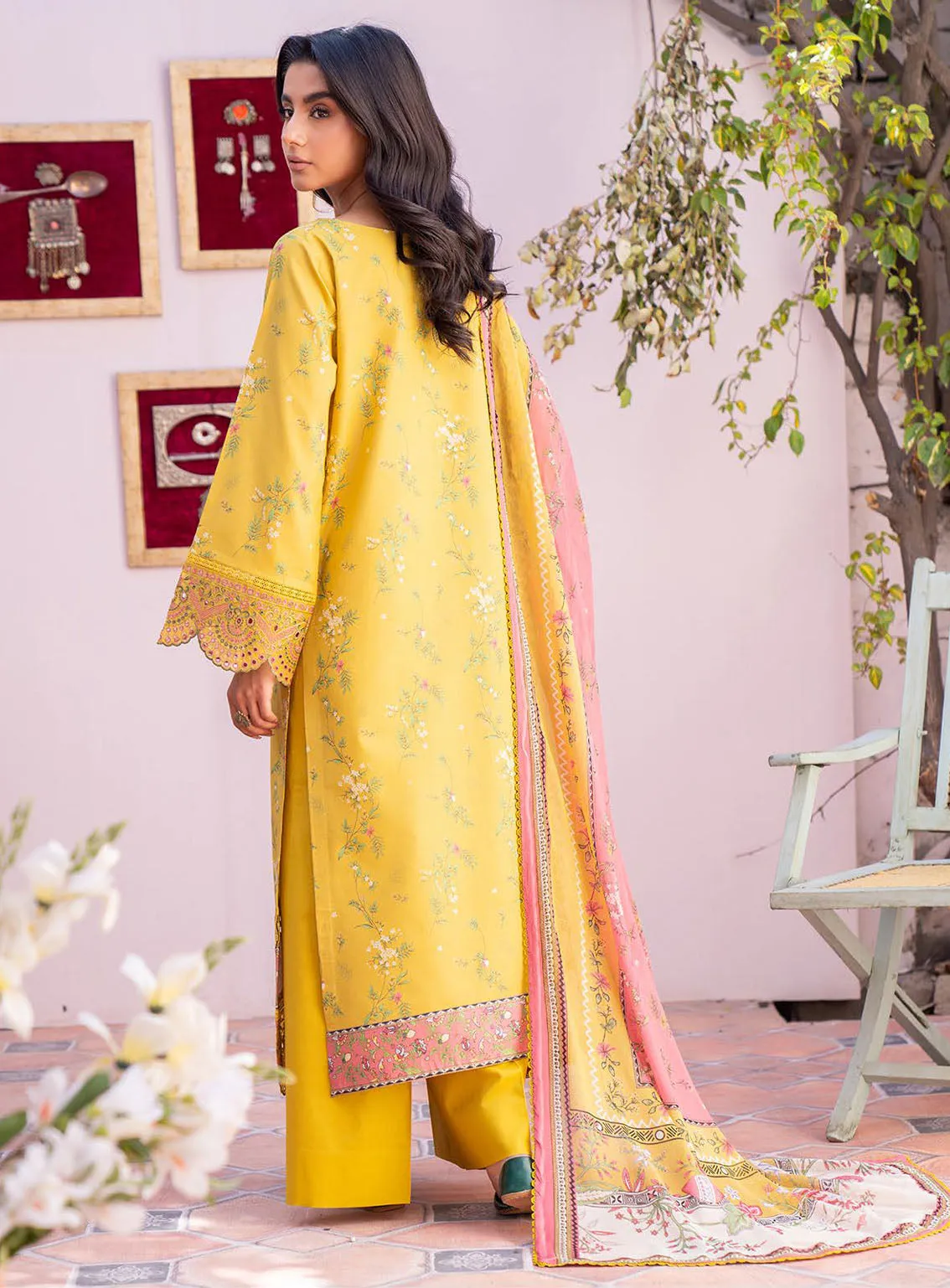 Lamhay By Bin Ilyas Luxury Embroidered Lawn 3 Piece Unstitched Suit BI24LLEL D-101