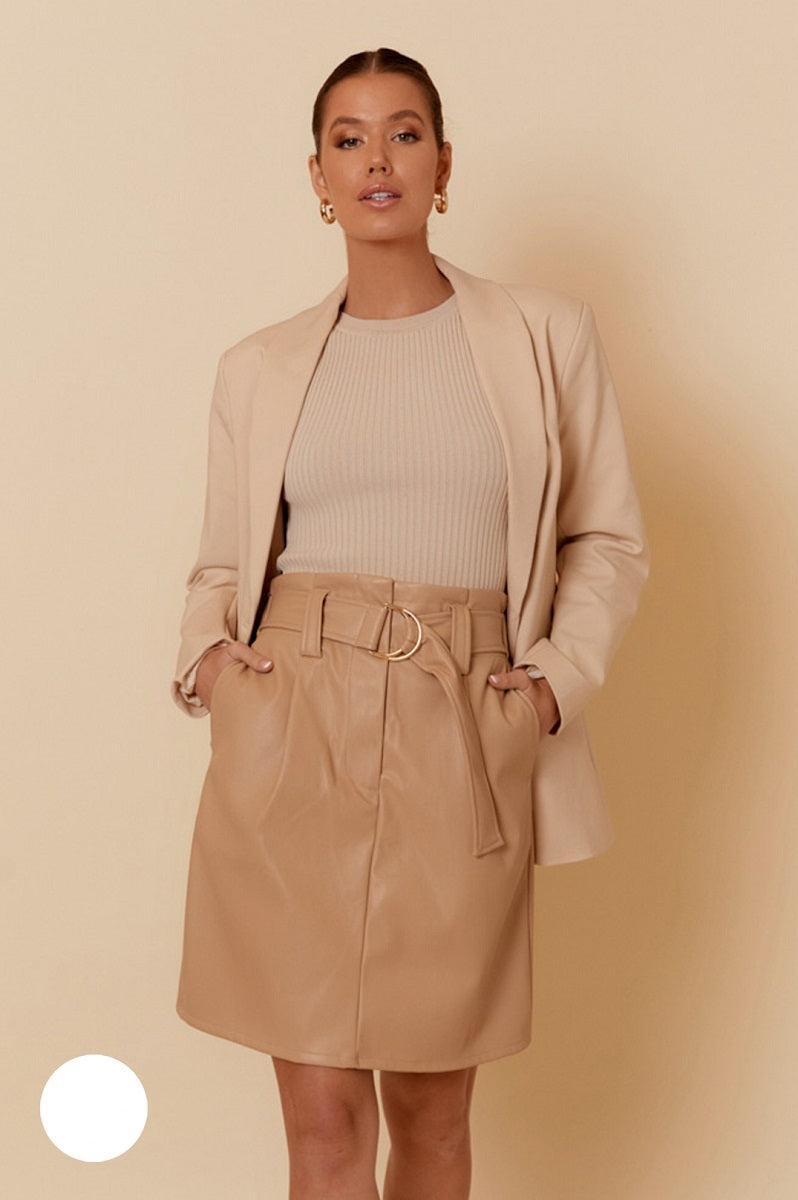 Leather Look Skirt Camel