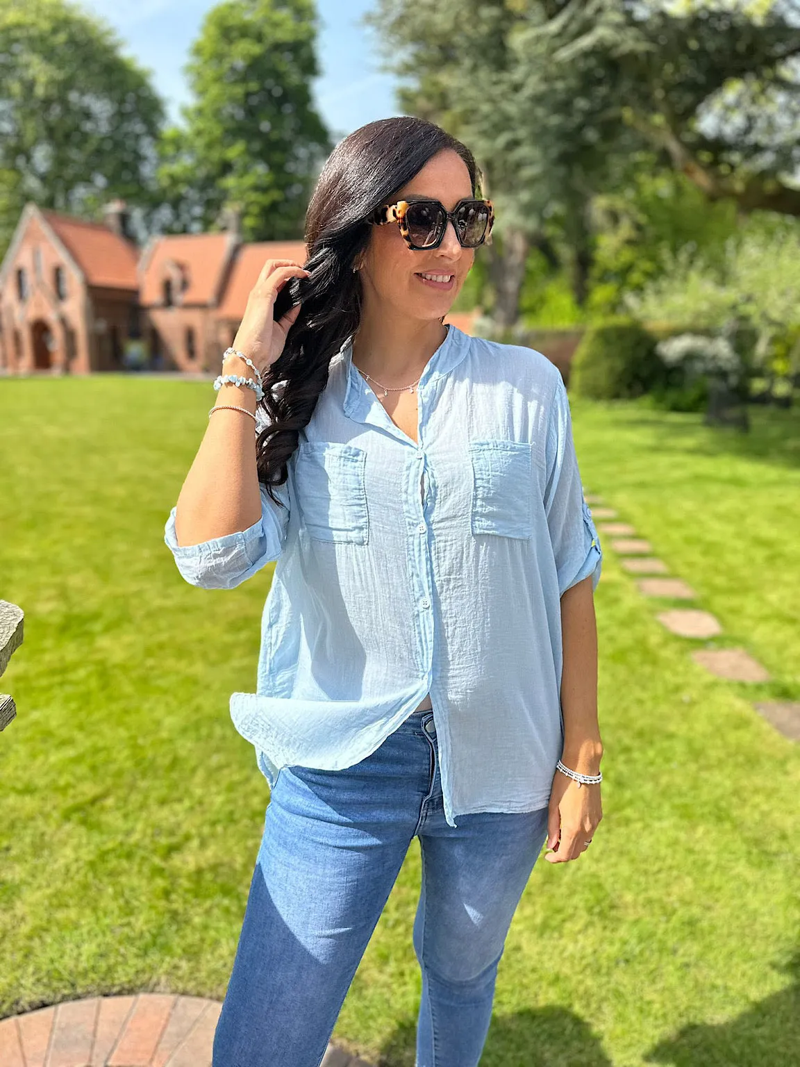 Light Blue Lightweight Top Pocket Shirt Hannah