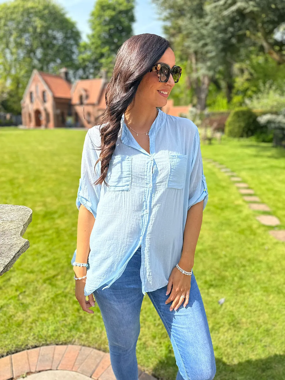 Light Blue Lightweight Top Pocket Shirt Hannah