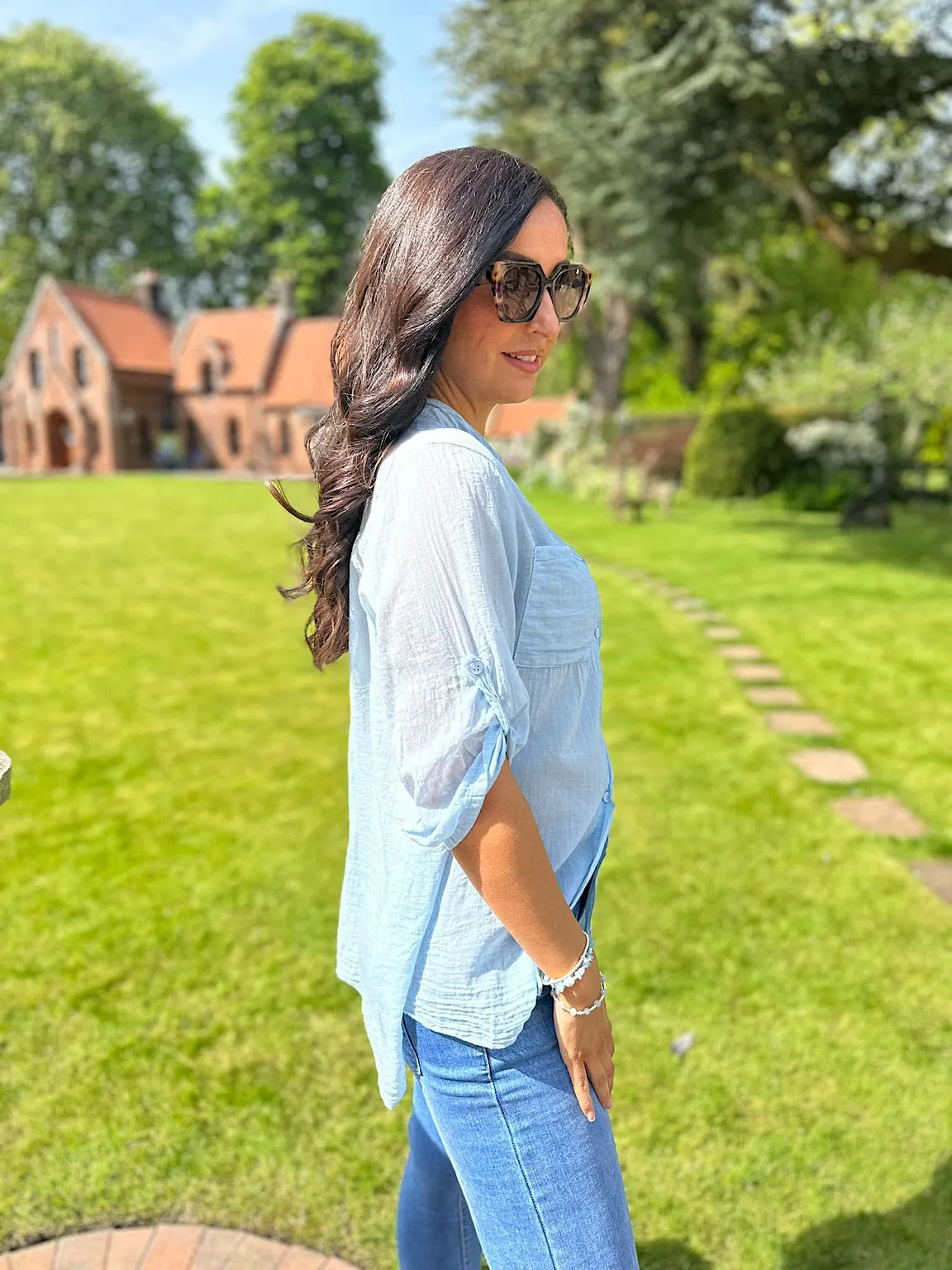 Light Blue Lightweight Top Pocket Shirt Hannah