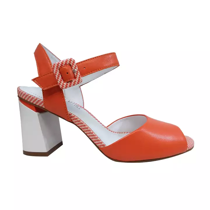 Loretta Vitale Orange and White Block Heel Sandal