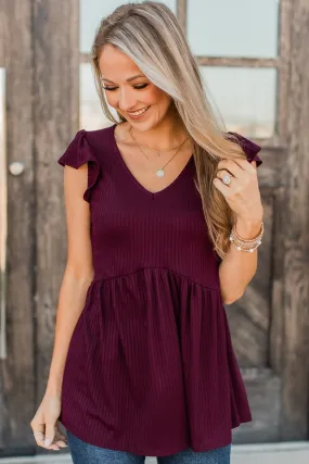 Make My Heart Flutter Babydoll Top- Wine