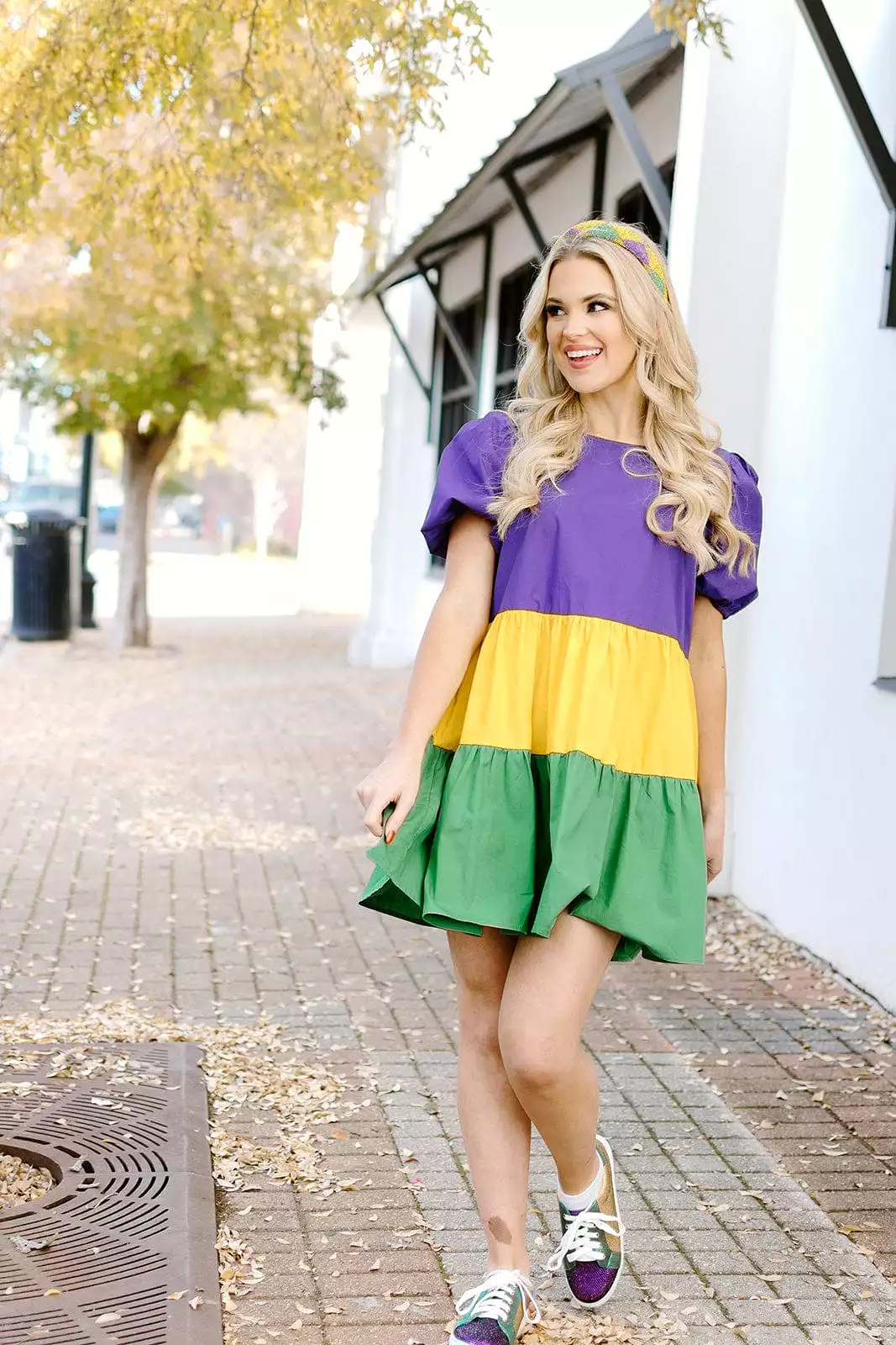 Mardi Gras Tiered Babydoll Dress