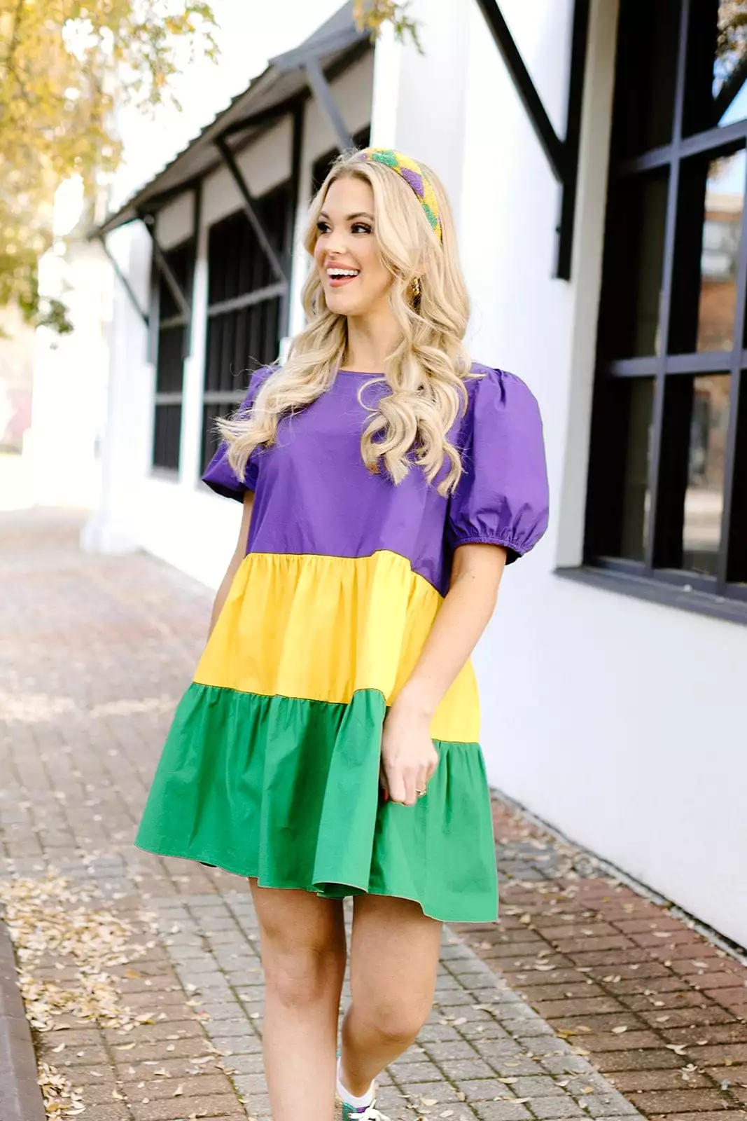 Mardi Gras Tiered Babydoll Dress