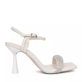 Menbur White Fluted Heel Square Toe Sandals