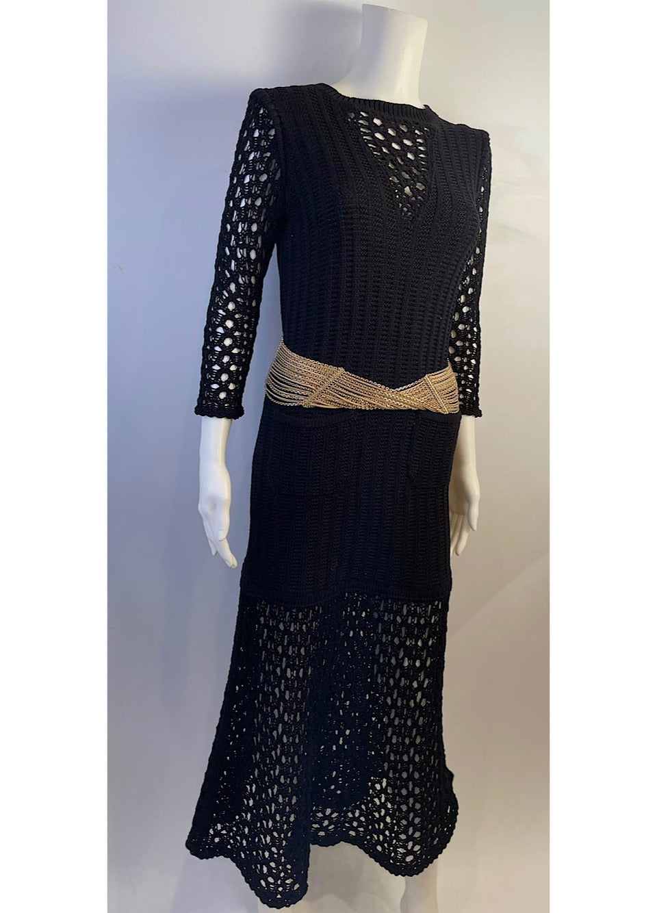 NWT Chanel 14P 2014 Spring Black Maxi Crochet Dress FR 38