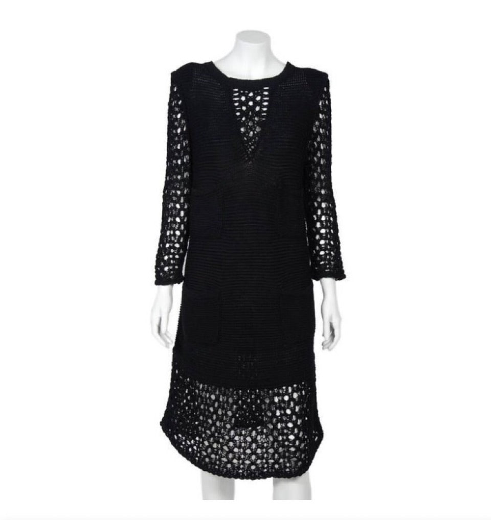 NWT Chanel 14P 2014 Spring Black Maxi Crochet Dress FR 38