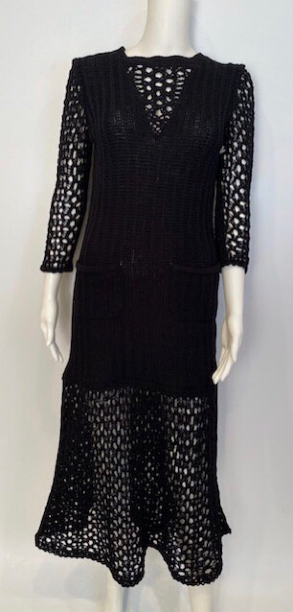 NWT Chanel 14P 2014 Spring Black Maxi Crochet Dress FR 38