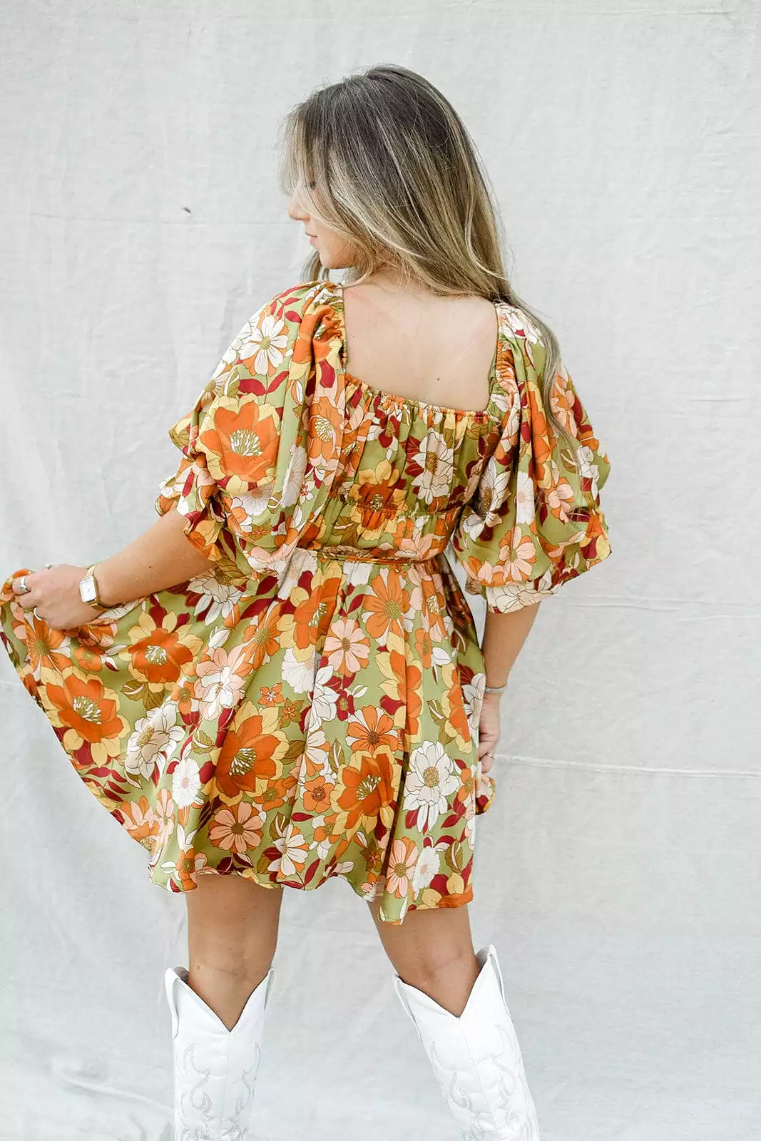 Olive Floral Babydoll Dress