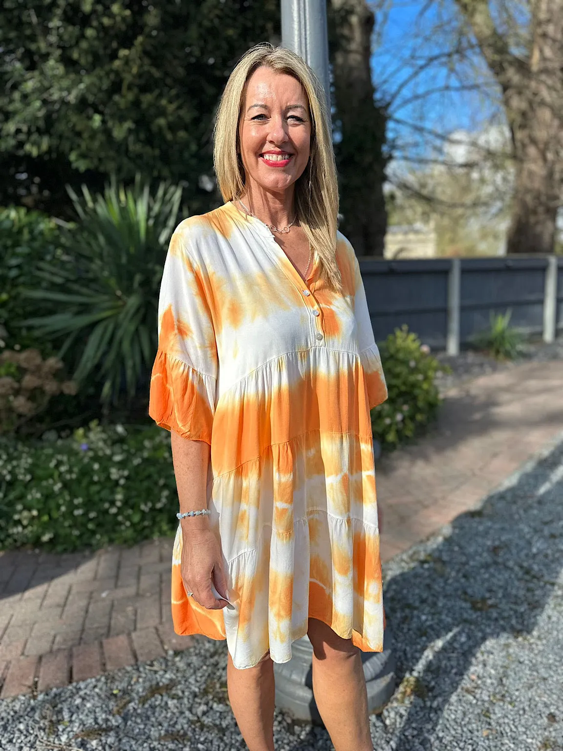 Orange Tie Dye Tiered Tunic Hattie