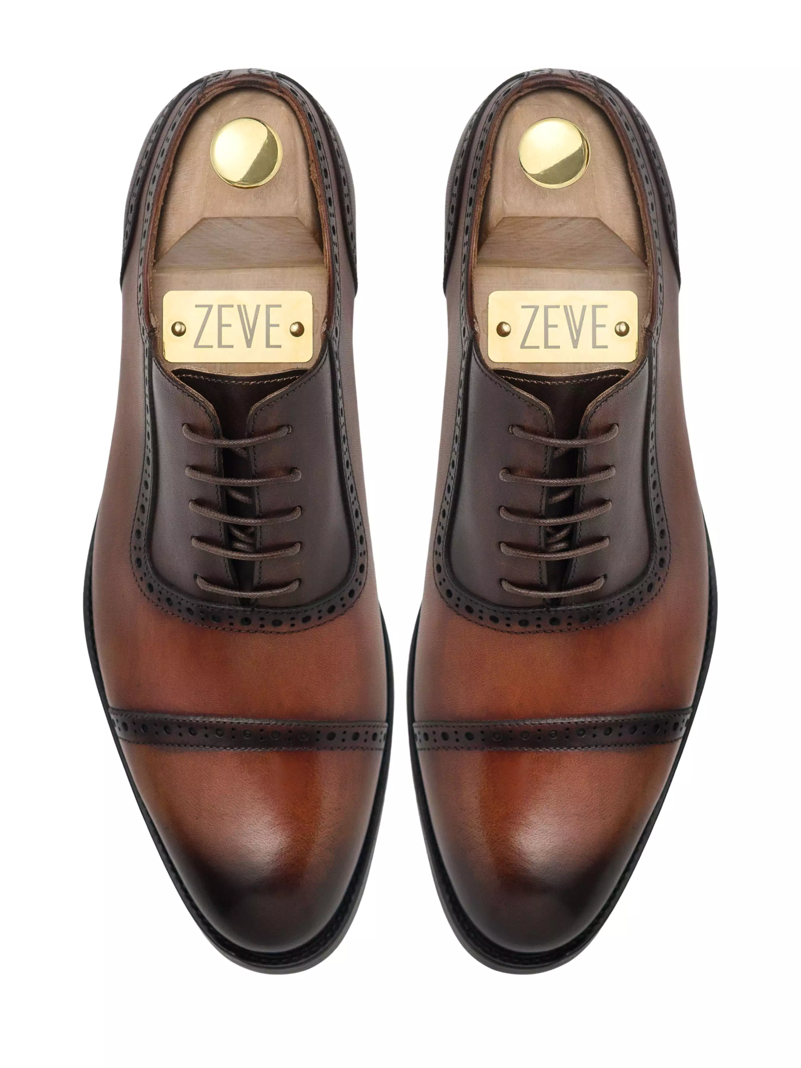 Oxford Cap Toe Adelaide - Duo-Tone Cognac Tan Lace Up (Hand Painted Patina)