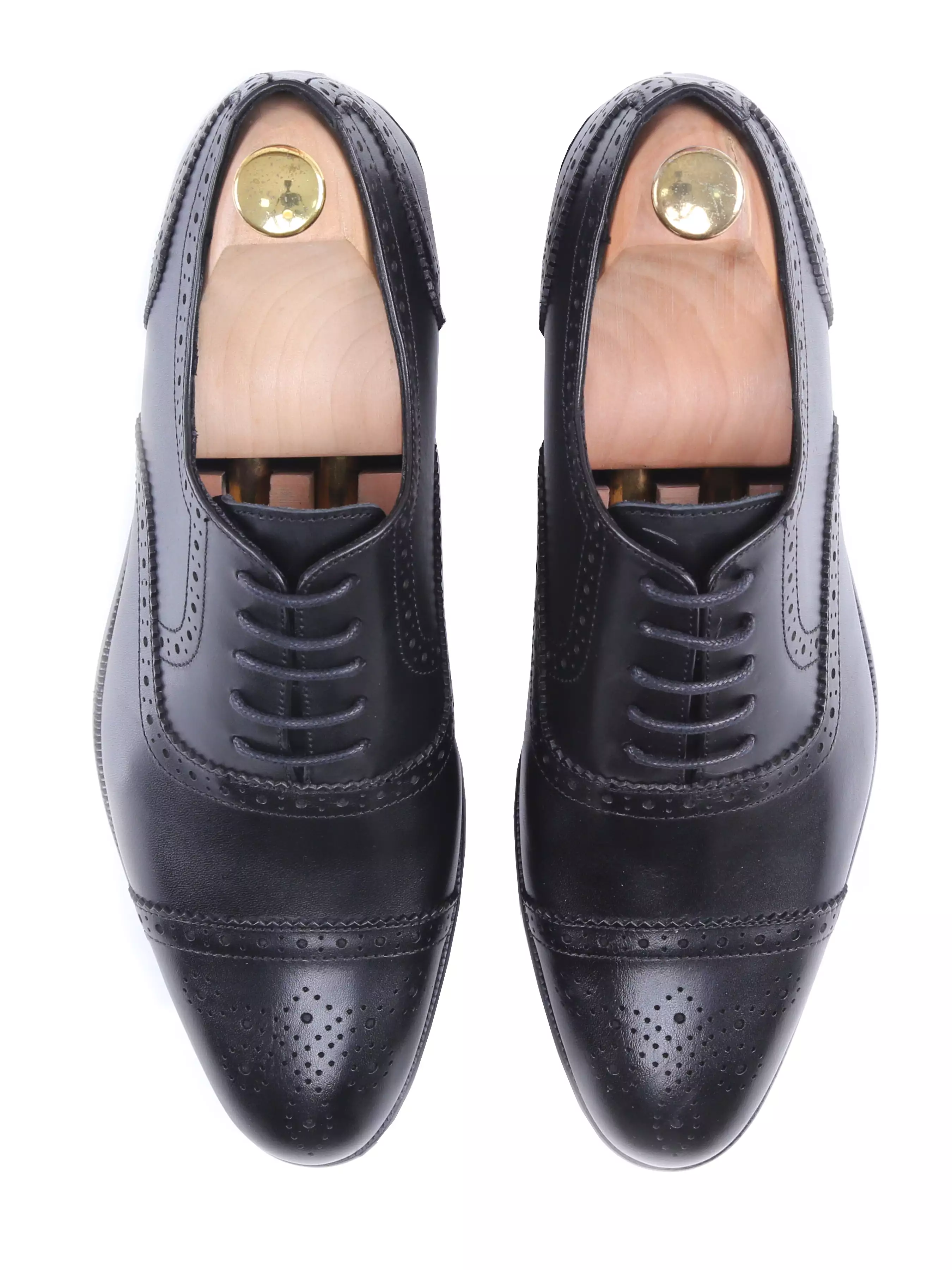 Oxford Cap Toe - Black Semi Brogue Lace Up