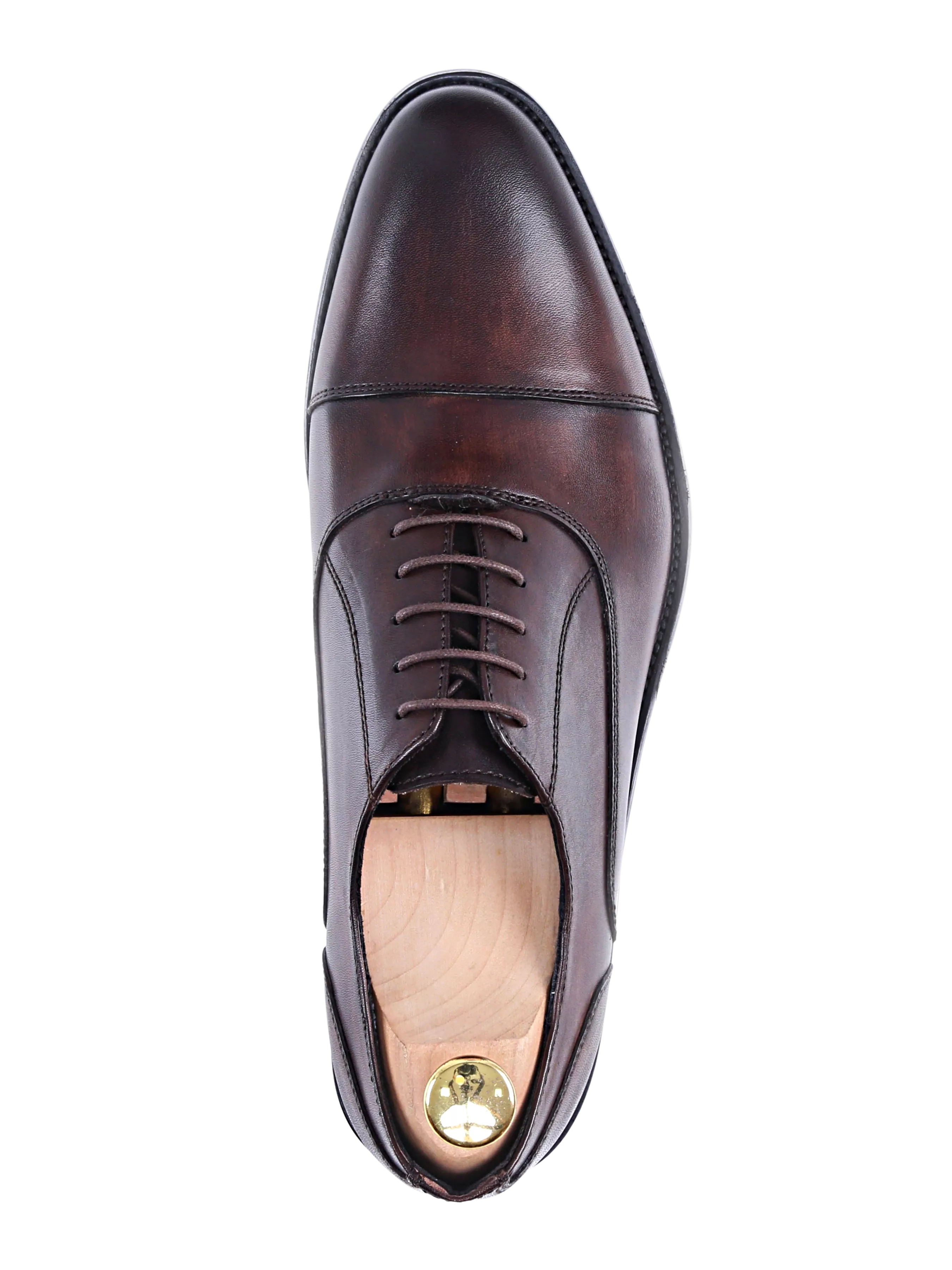 Oxford Cap Toe - Dark Brown Lace Up (Hand Painted Patina)