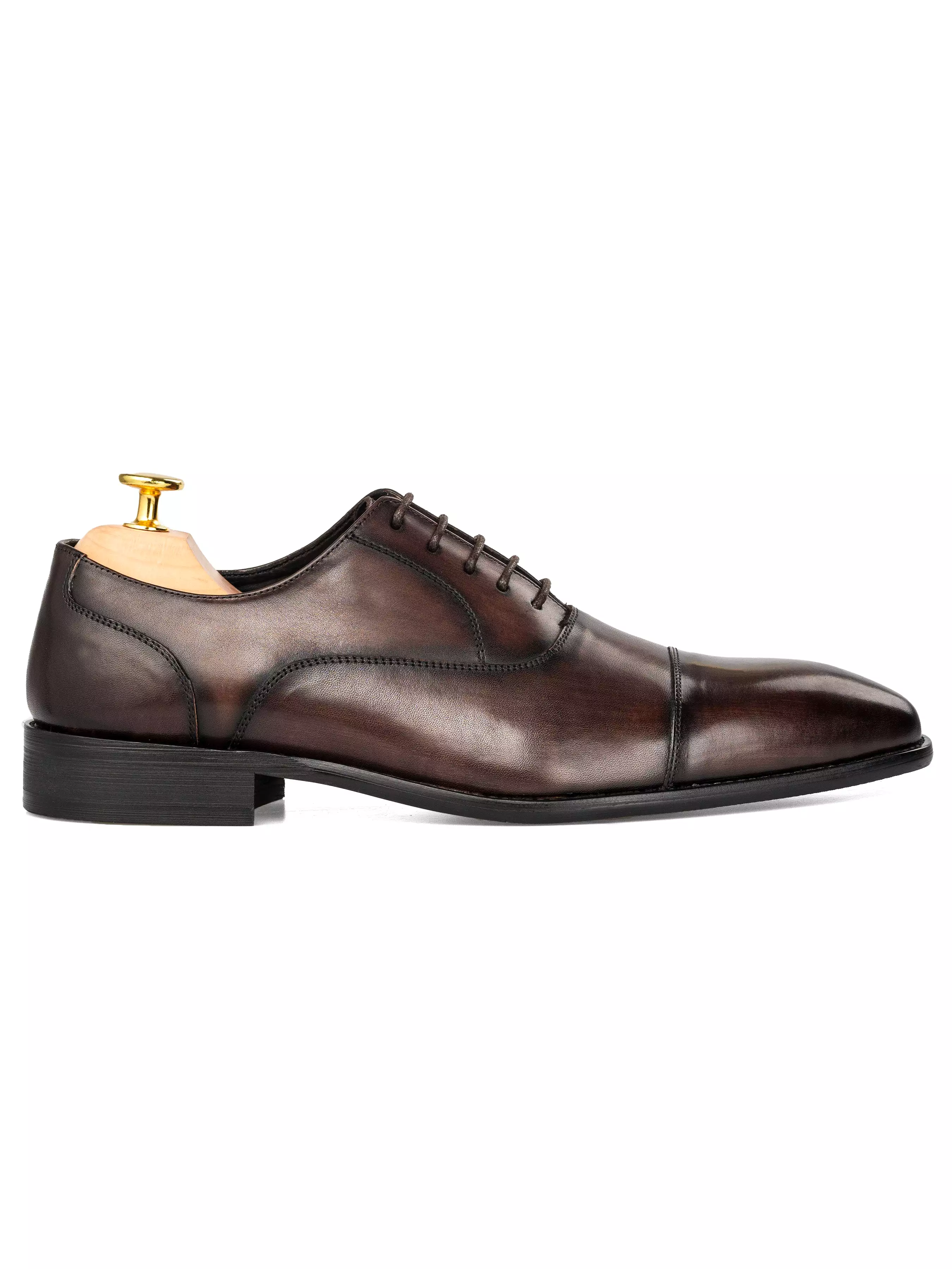 Oxford Cap Toe - Dark Brown Patina Lace Up (Chisel Toe)