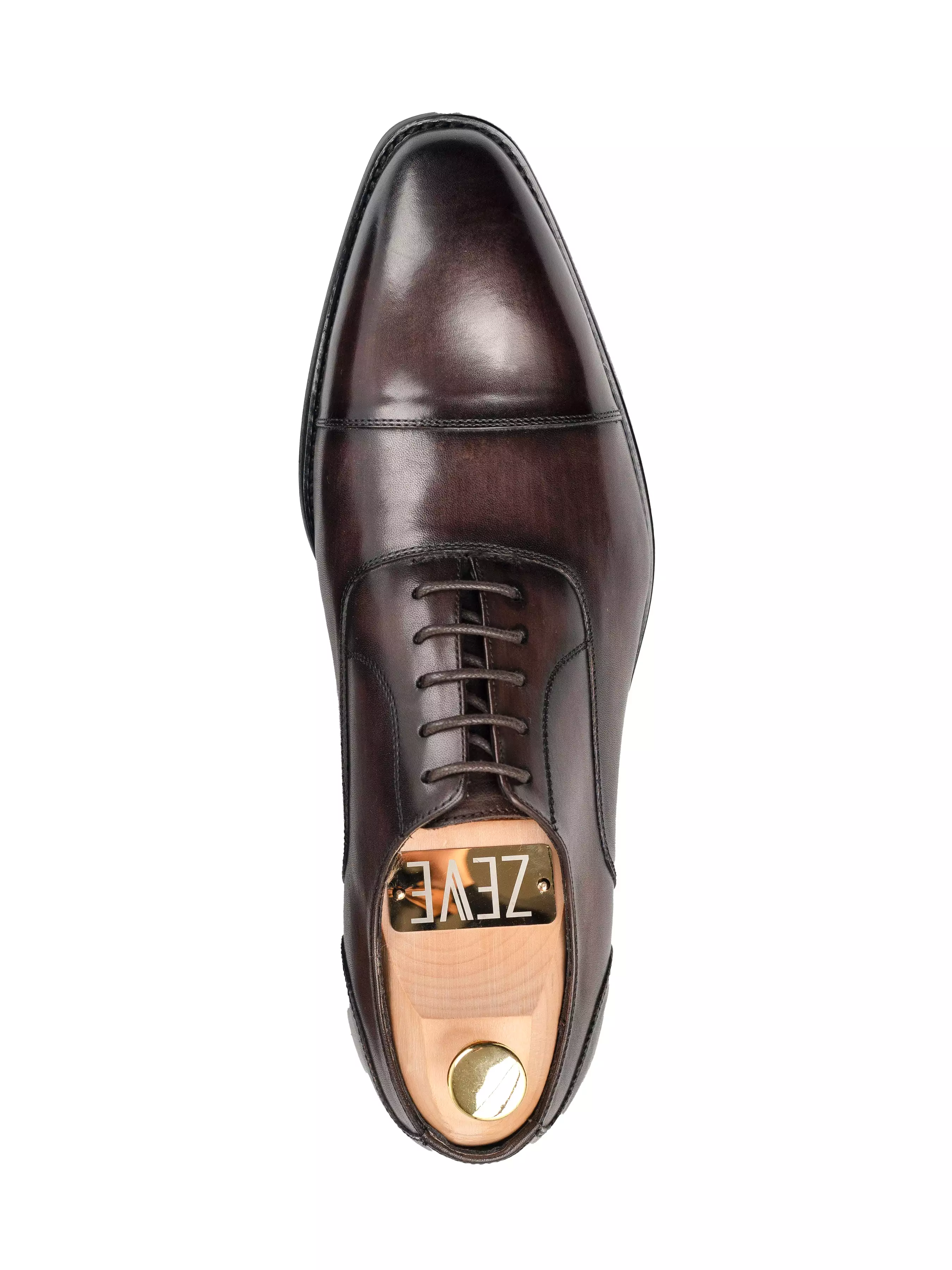 Oxford Cap Toe - Dark Brown Patina Lace Up (Chisel Toe)