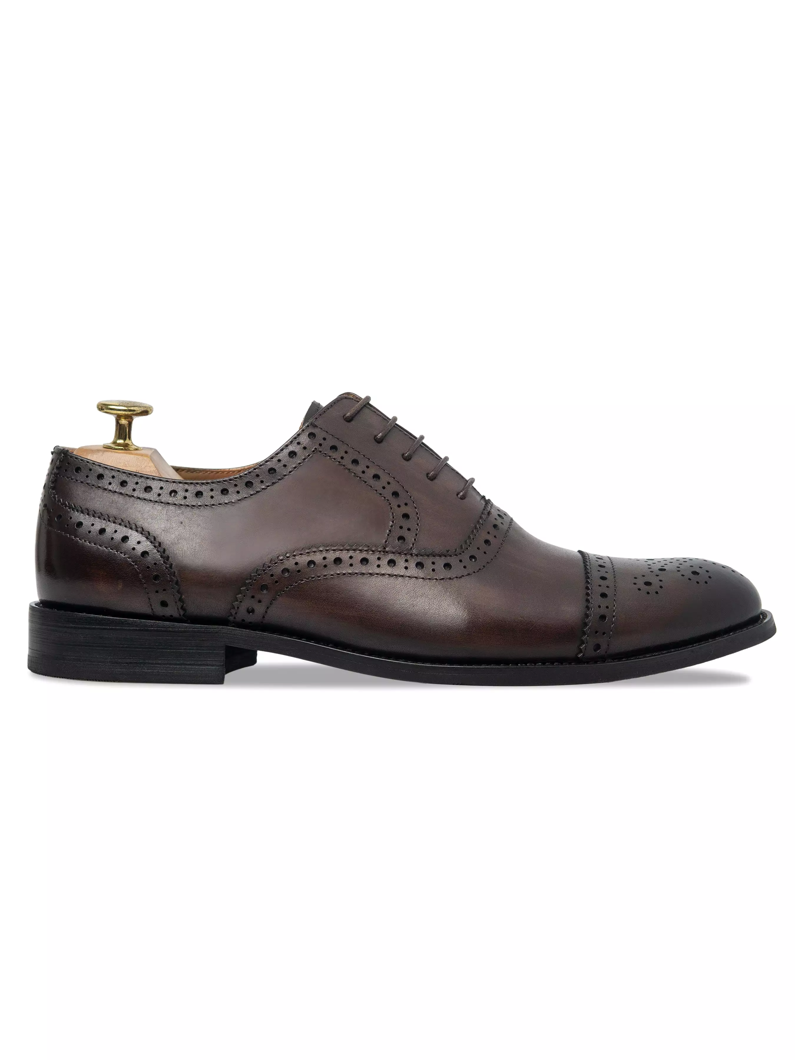 Oxford Cap Toe - Dark Brown Semi Brogue Lace Up (Hand Painted Patina)