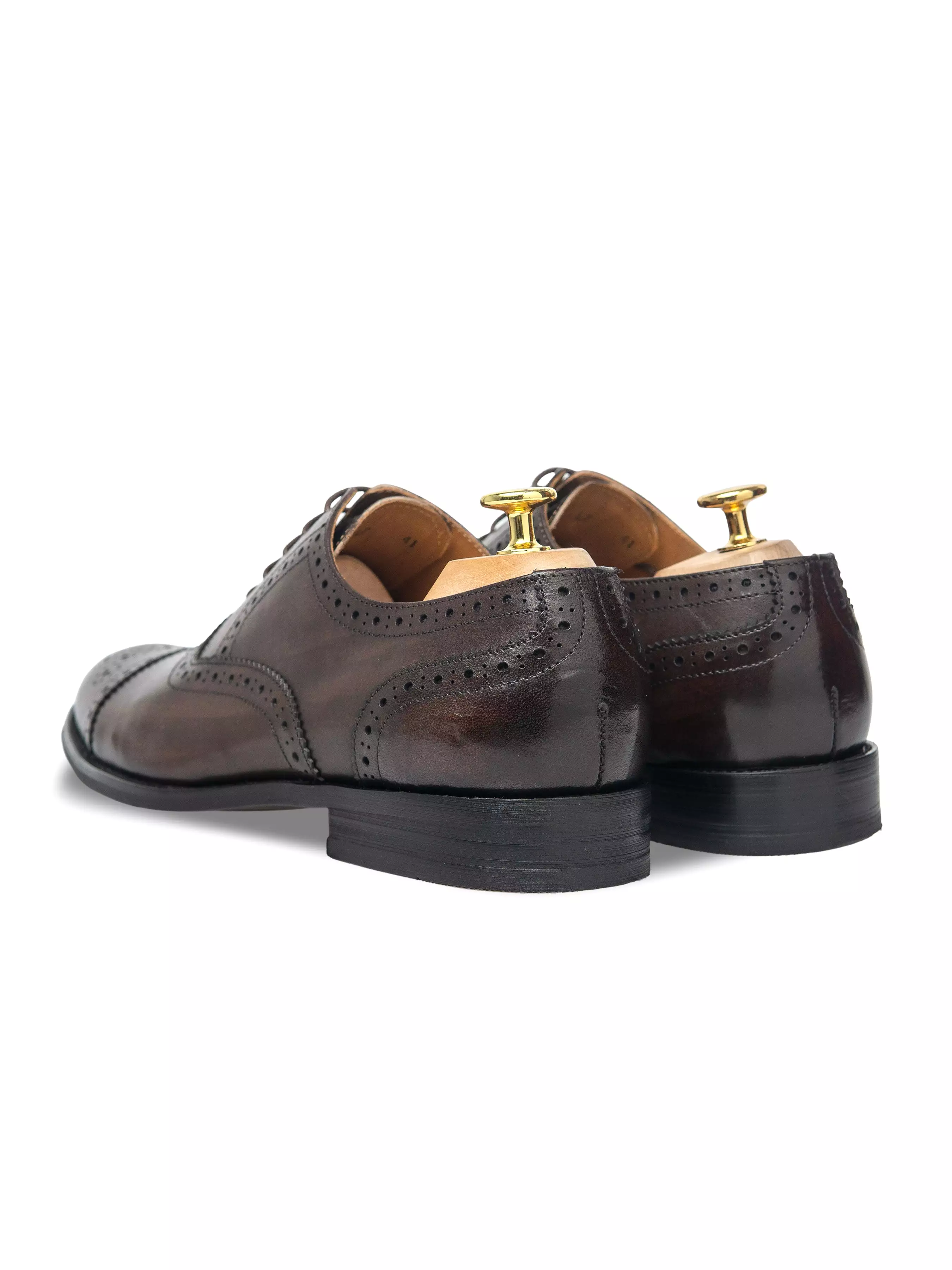 Oxford Cap Toe - Dark Brown Semi Brogue Lace Up (Hand Painted Patina)