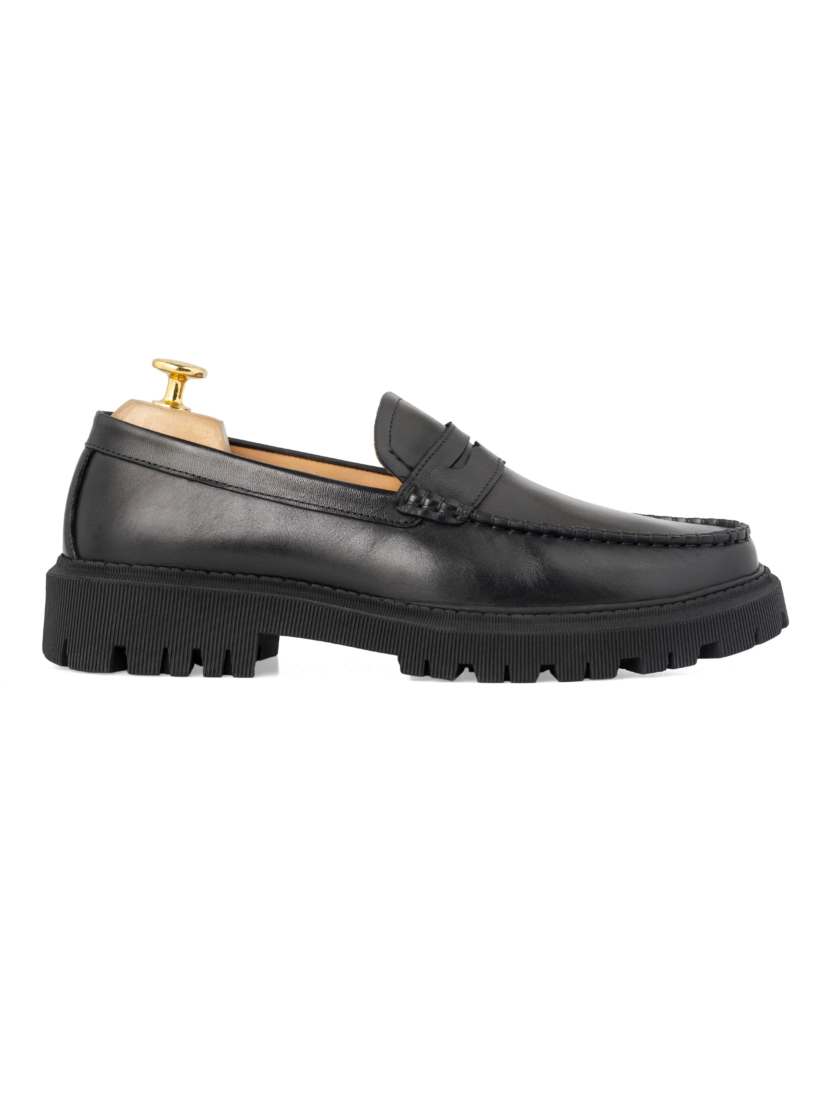 Penny Loafer - Solid Black Leather (Chunky Sole)