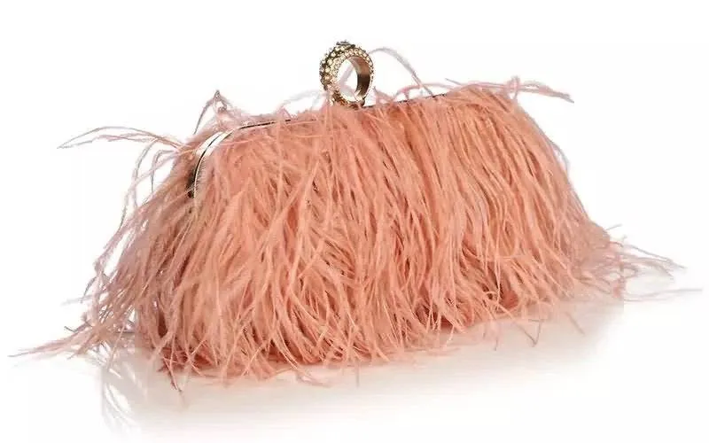 Pink Faux Feather Knuckle Ring Clutch