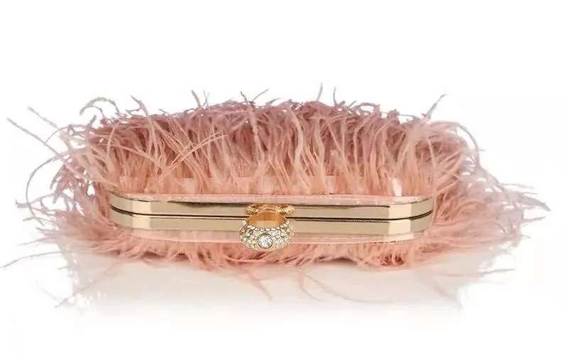 Pink Faux Feather Knuckle Ring Clutch