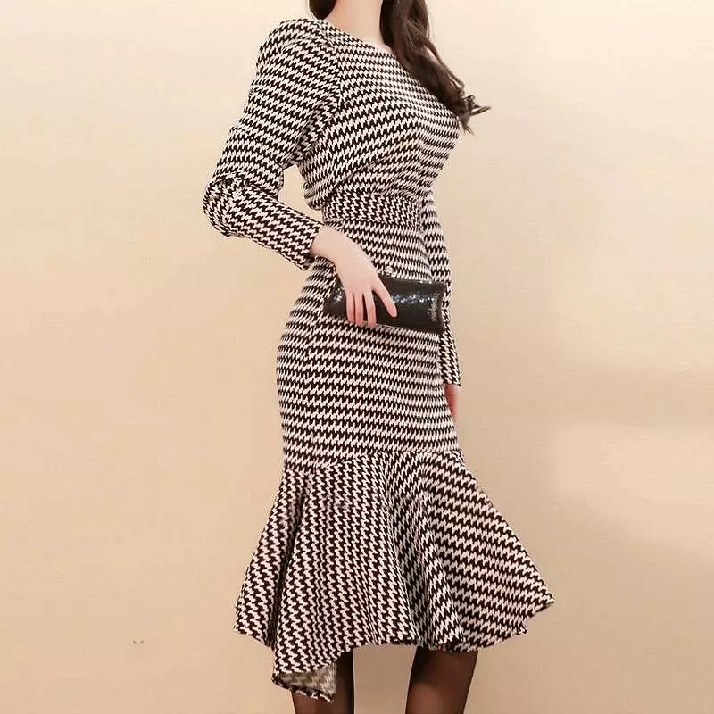 Printed Long Lantern Sleeve Top And High Waist Midi Skirt Two Piece Set