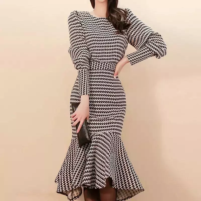 Printed Long Lantern Sleeve Top And High Waist Midi Skirt Two Piece Set