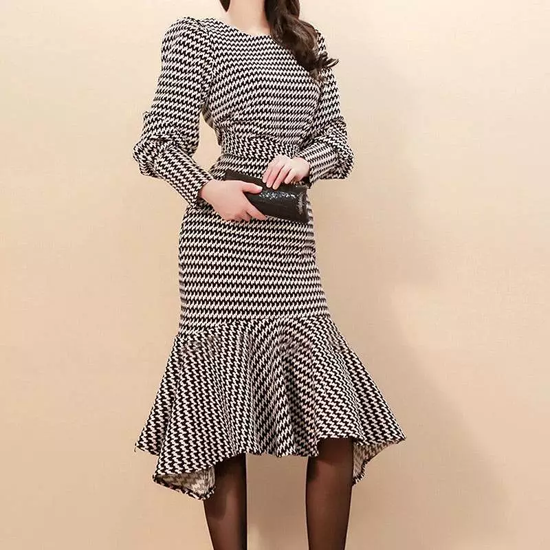 Printed Long Lantern Sleeve Top And High Waist Midi Skirt Two Piece Set