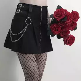 PUNK DARK METAL CHAIN PLEATED SKIRT BY61034