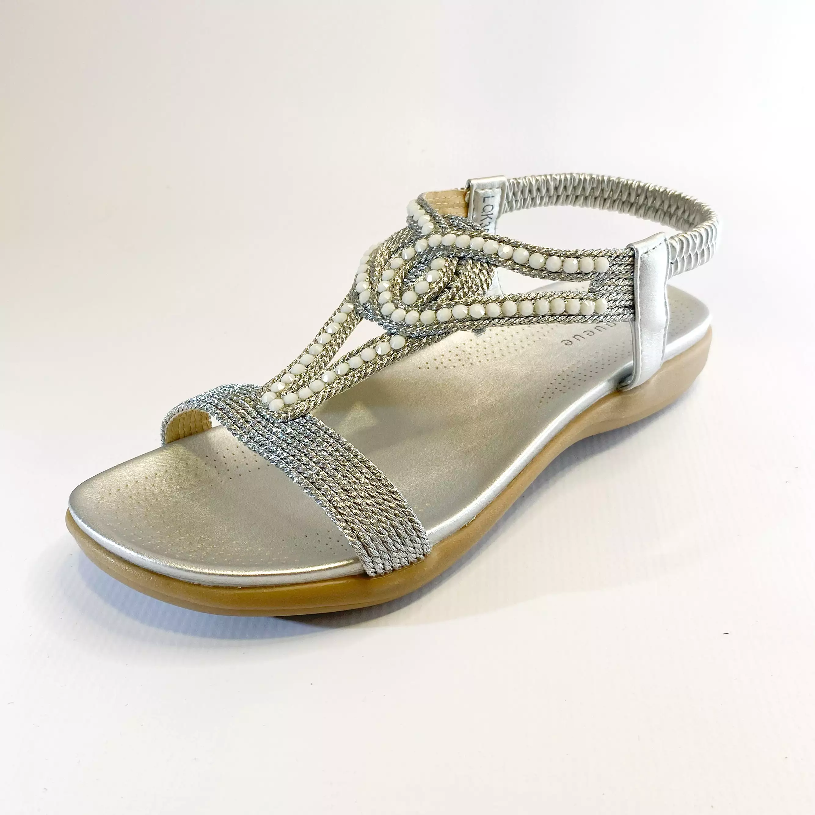 Queue silver beaded flatform sandal