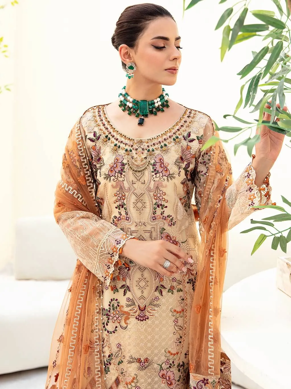 Ramsha Minhal Vol-09 Embroidered Organza Unstitched 3Pc Suit M-901