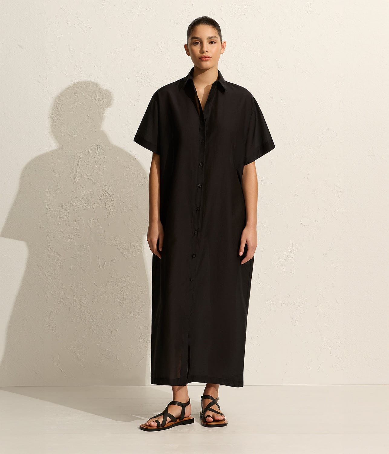 RELAXED SHIRT DRESS- BLACK