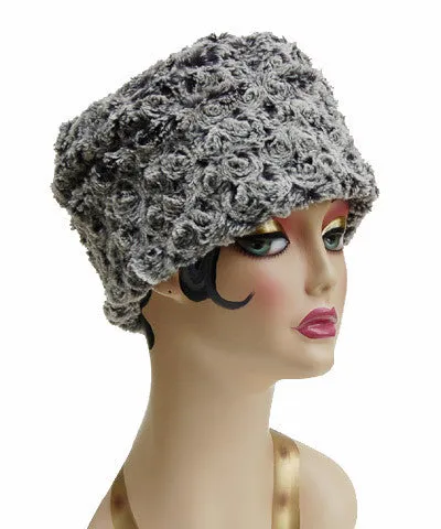 Rosebud in Black Luxury Faux Fur Cuffed Pillbox Hat