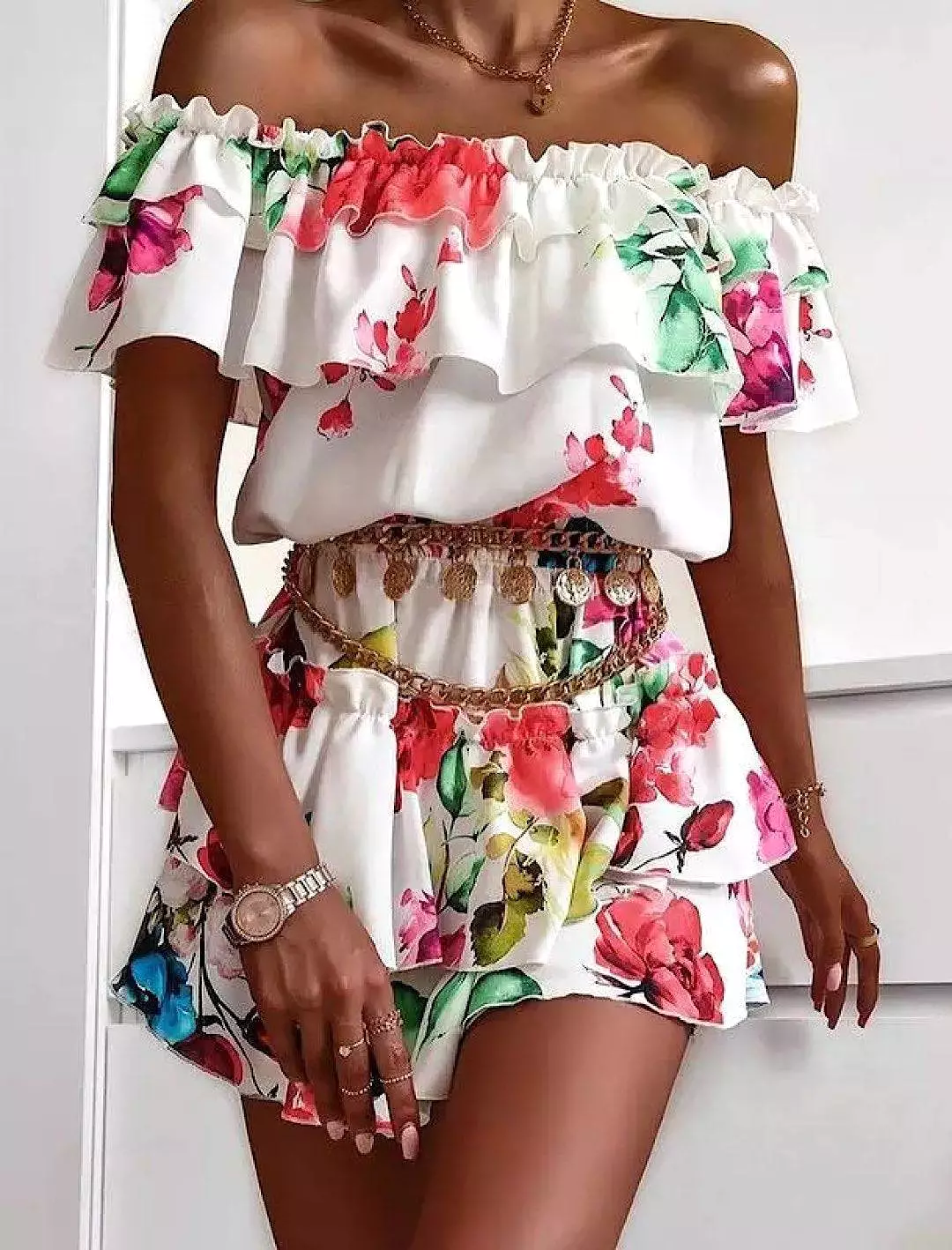 Ruffle Detailed Layered Skirt Dress