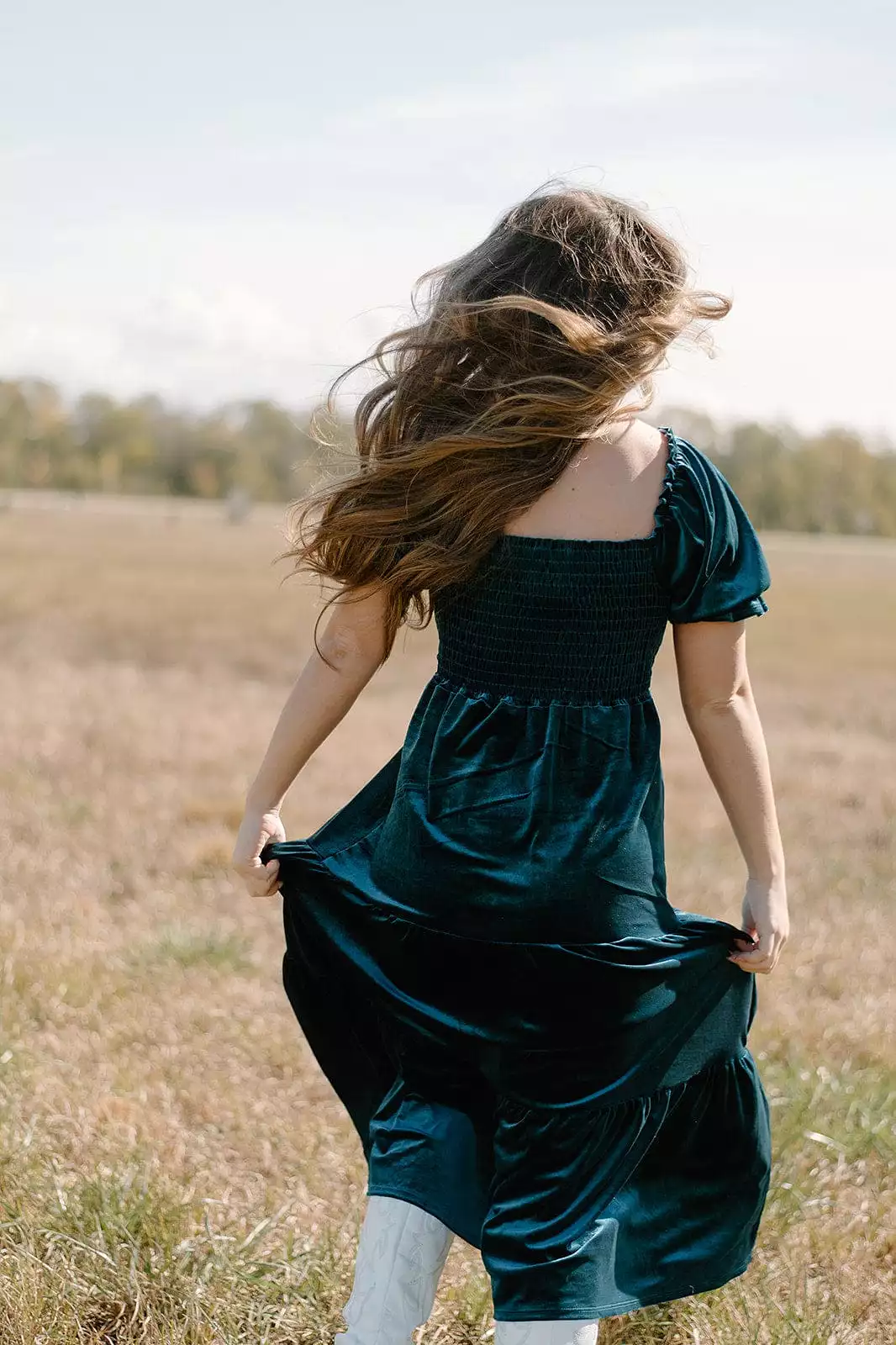 Sea Blue Velvet Tiered Maxi Dress